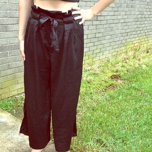 Black satin pants